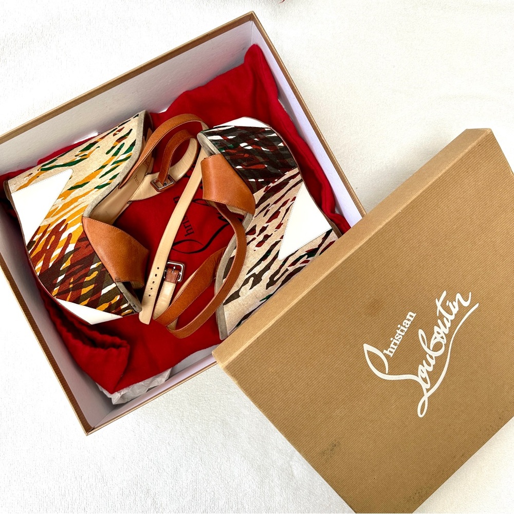 Louboutin Tromploia 160 Calf Lisse/Can Jungle Poivre Vert Platform Wedge Heels